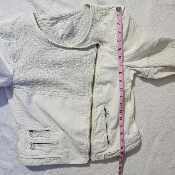 ZARA Women's Quilted White Moto Motorcycle Jacket Zippers Pockets Size L - Picture 13 of 14